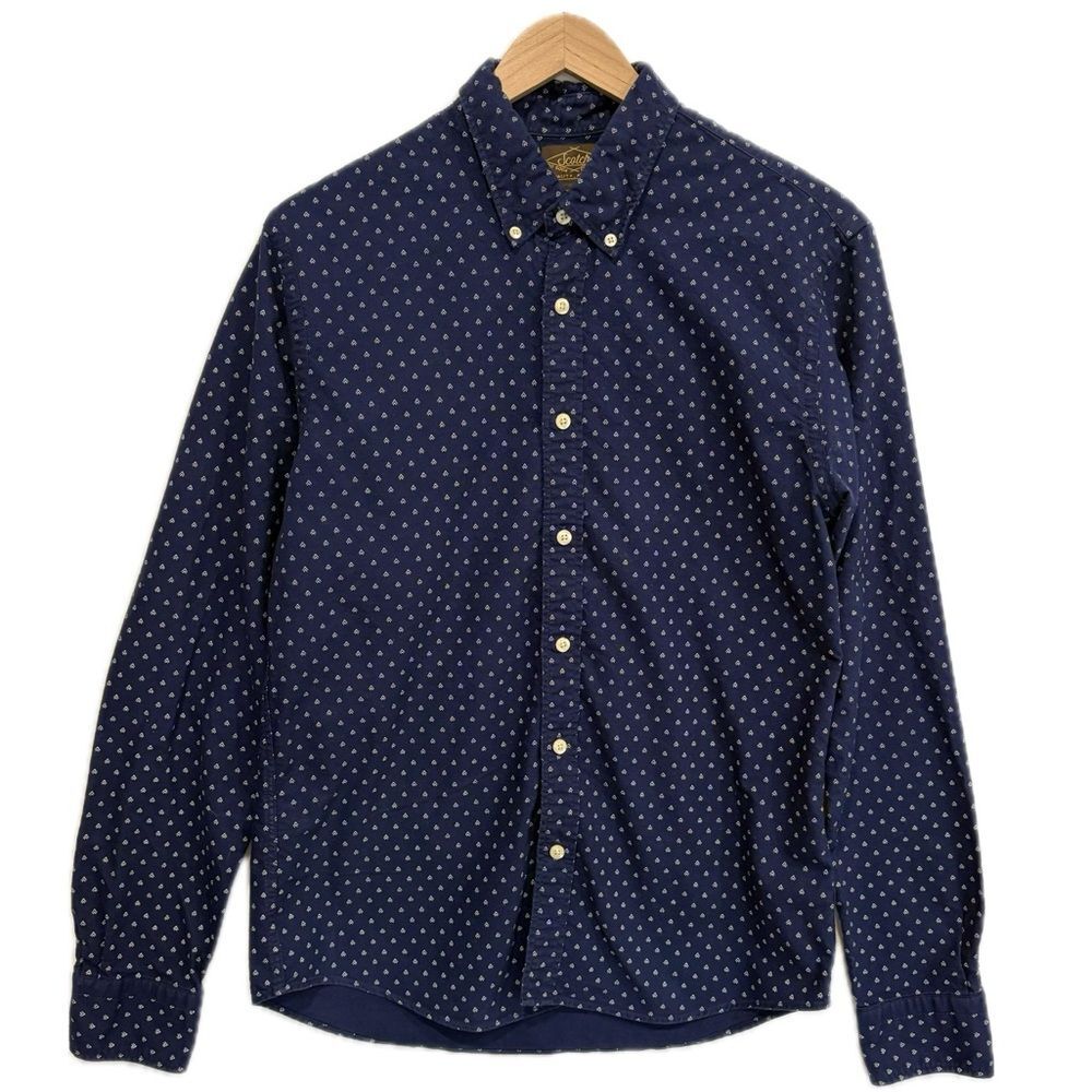 Scotch & Soda Geometric Patterned Shirt Mens Size M Navy Long Sleeve Button Down